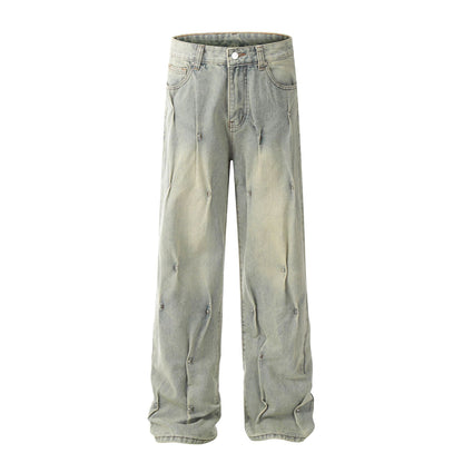 Men's Fashion Personalized Washed Yellow Mud Jeans