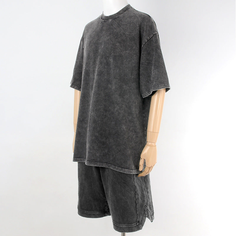 Fashion Casual Exercise Pure Cotton Washed Old T-shirt And Shorts Set