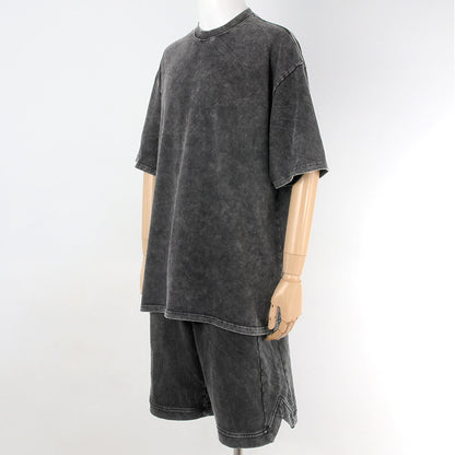 Fashion Casual Exercise Pure Cotton Washed Old T-shirt And Shorts Set