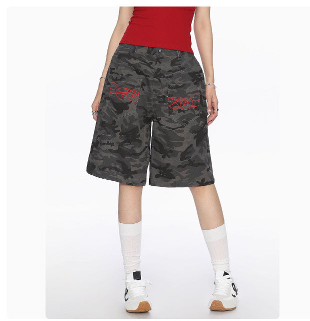 American Camouflage Multi-pocket Cropped Trousers