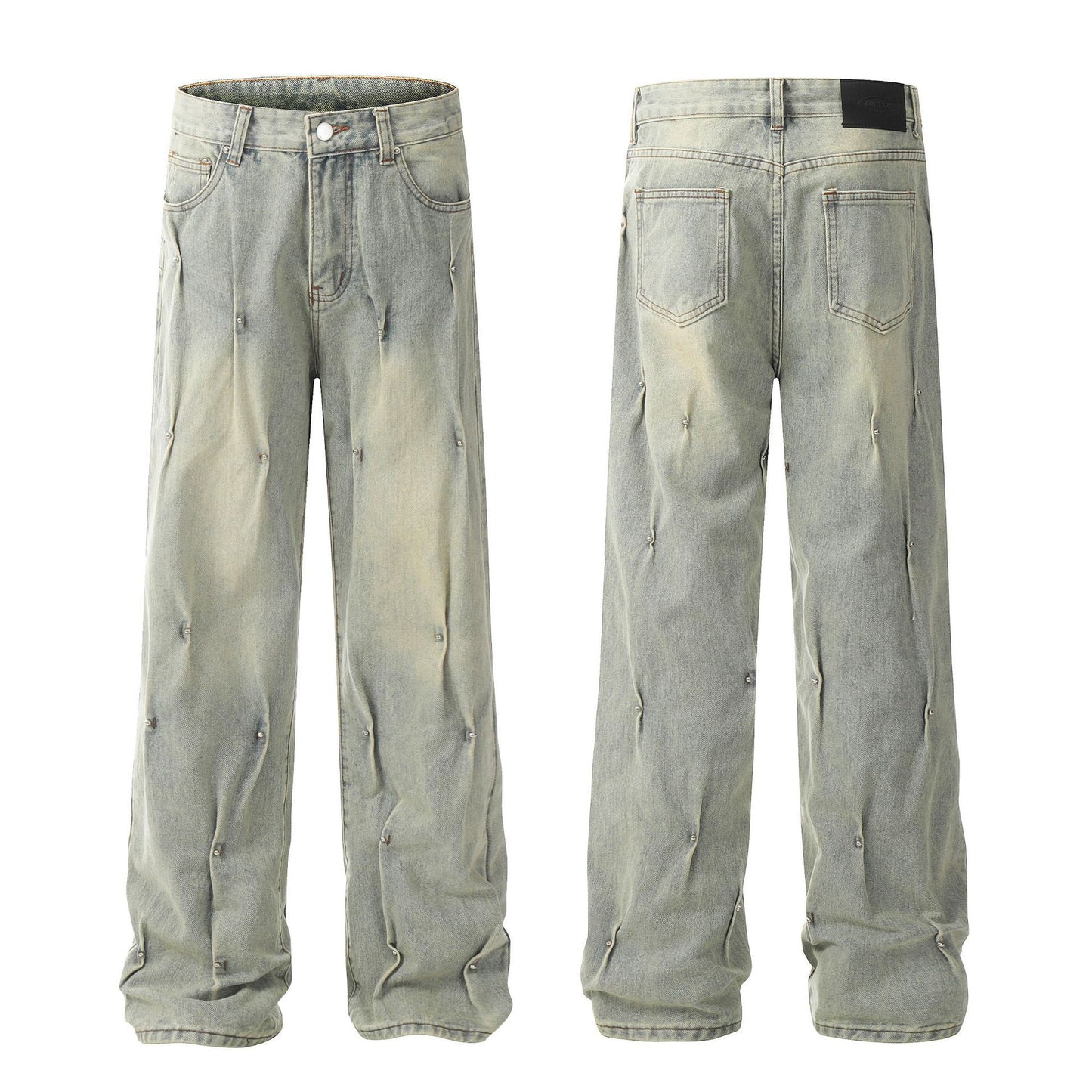 Men's Fashion Personalized Washed Yellow Mud Jeans