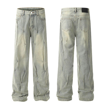 Men's Fashion Personalized Washed Yellow Mud Jeans