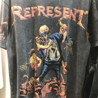 Skull Print Washed Distressed Hip Hop Loose Men's Short Sleeve T-Shirt