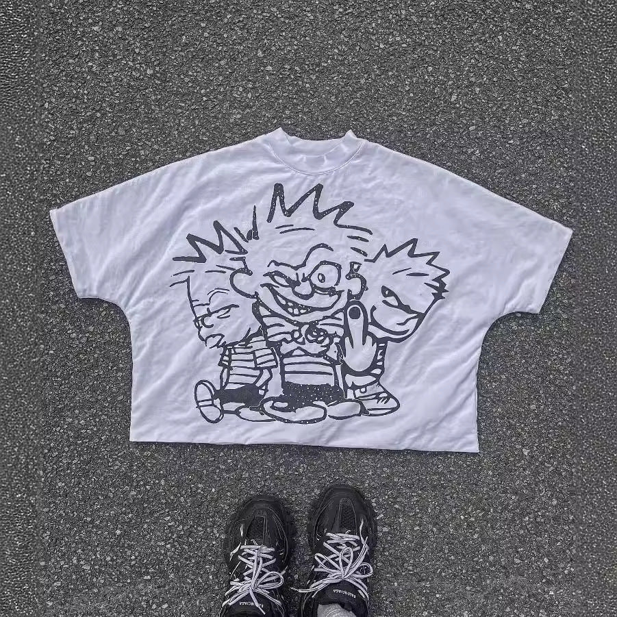Cartoon Pattern T-shirt Hip Hop Short Sleeve