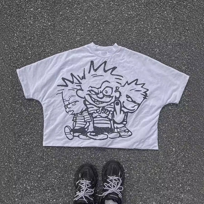 Cartoon Pattern T-shirt Hip Hop Short Sleeve