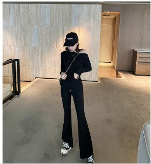 Ladies white slim-fit long slacks