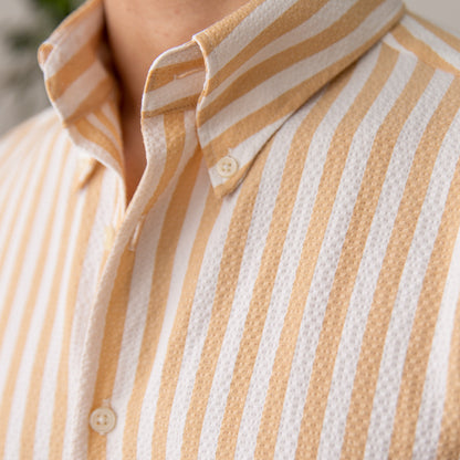 Soft Non-ironing Breathable Seersucker Striped Large Collar Shirt For Men