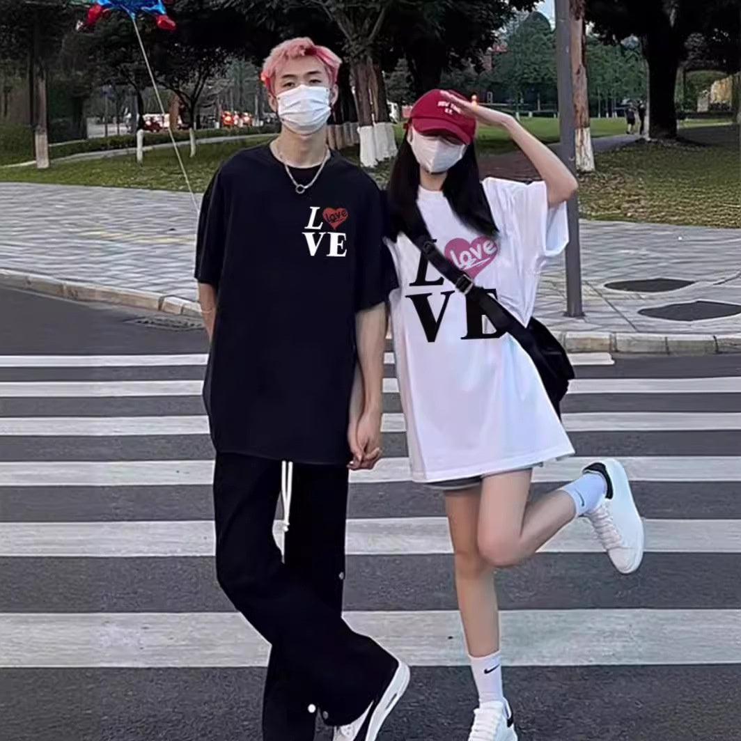 Super Popular Pure Cotton Men's And Women's Short-sleeved Special Couple Wear Summer Ins Style Round