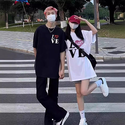 Super Popular Pure Cotton Men's And Women's Short-sleeved Special Couple Wear Summer Ins Style Round
