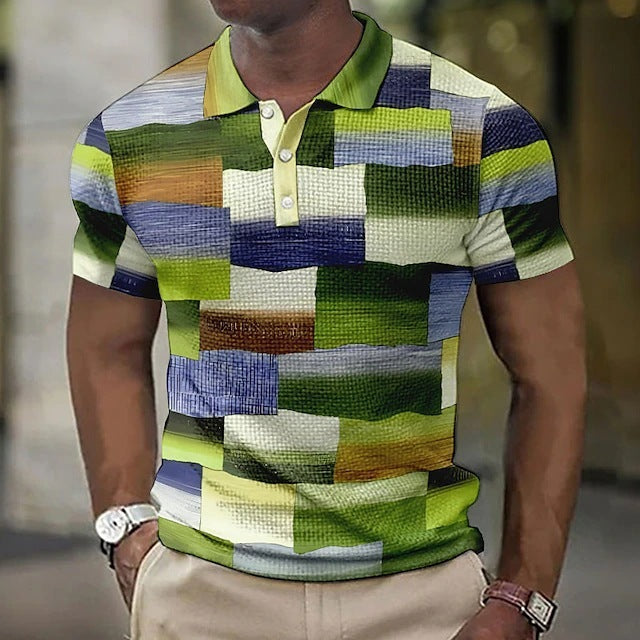 Fashion Plaid Pattern Men's Casual Short-sleeved Top