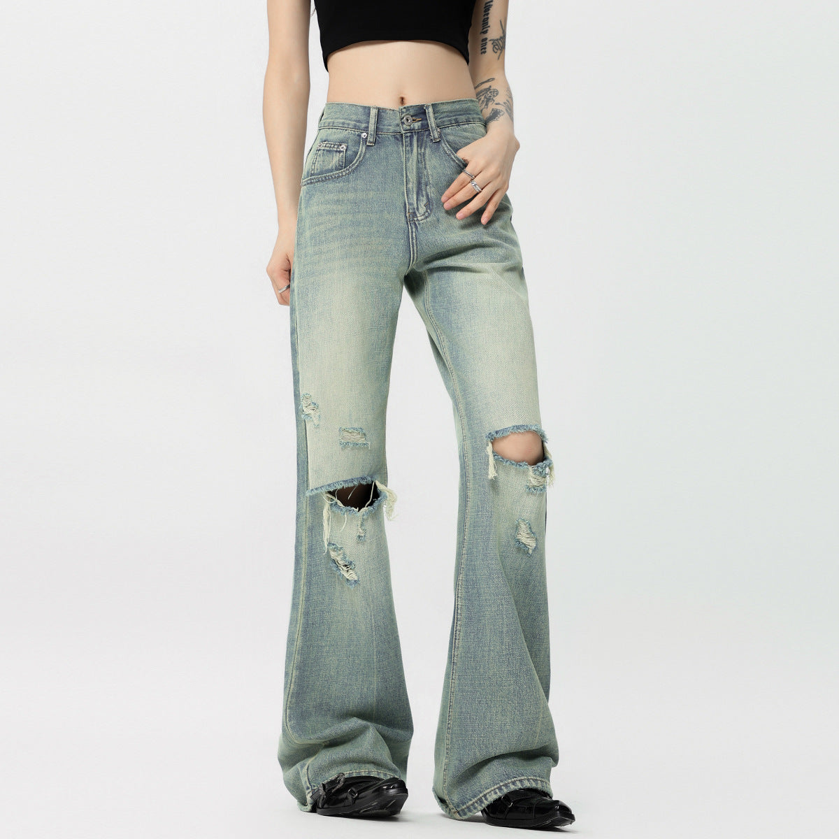 Men's Fashion Retro Washed Ripped Jeans