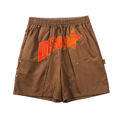 Heavy Industry Slogan Embroidered Street Loose Casual Shorts