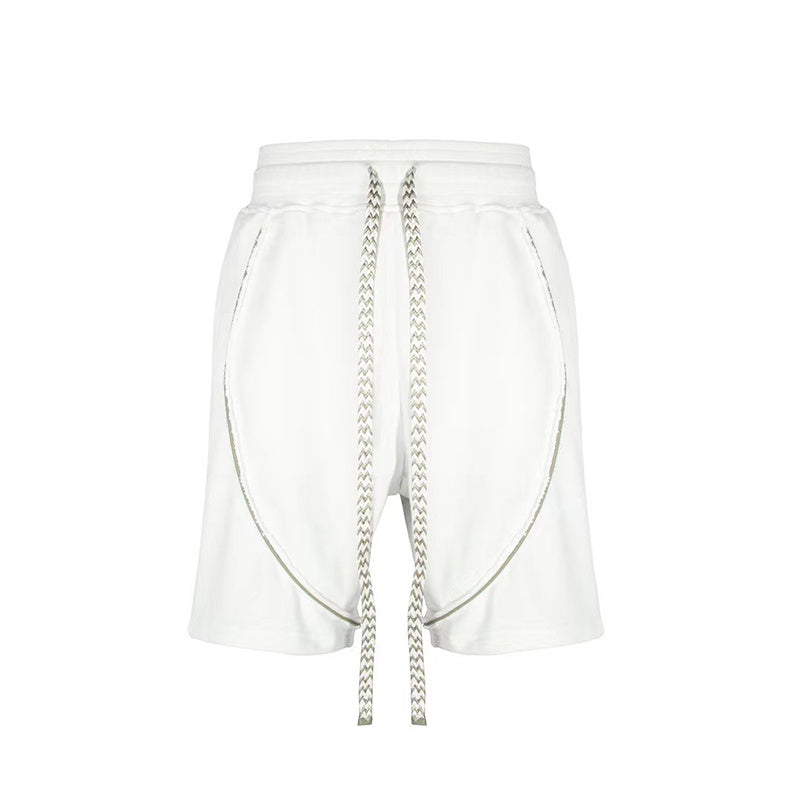 Vintage Pure White Webbing Men's Terry Drawstring Shorts