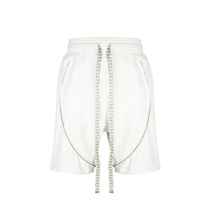 Vintage Pure White Webbing Men's Terry Drawstring Shorts