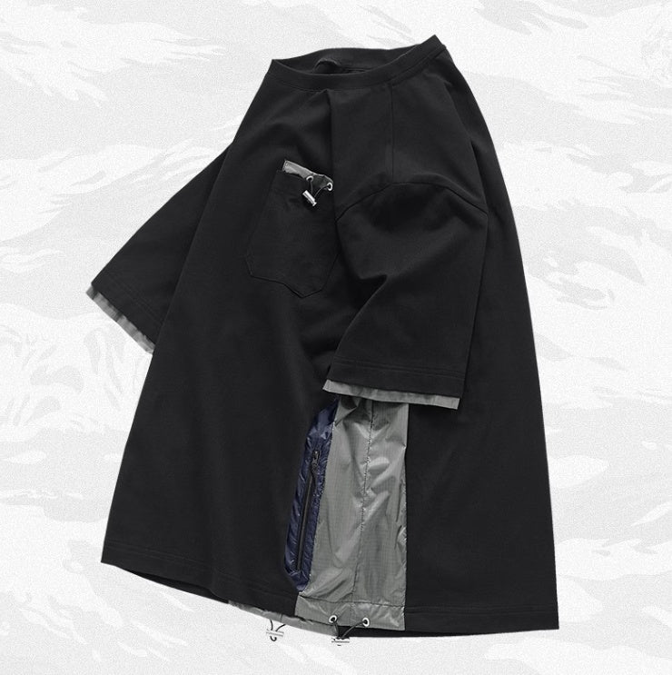 Contrast Stitching With Loose Half Sleeves