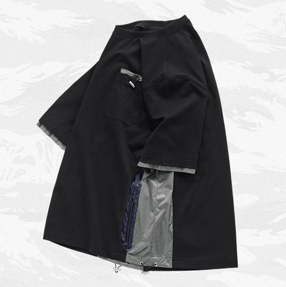Contrast Stitching With Loose Half Sleeves