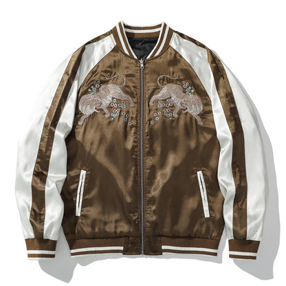He Tiger Embroidered Jacket Baseball Collar Coat Male Chinese Style