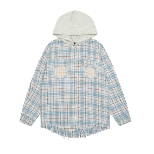 Fashionable All-match Hooded Plaid Shirt For Men