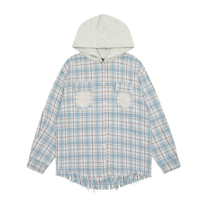 Fashionable All-match Hooded Plaid Shirt For Men