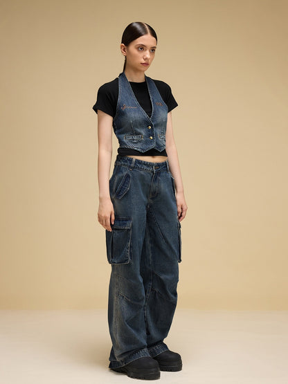 Heavy Industry Loose Wide-leg Denim Overalls