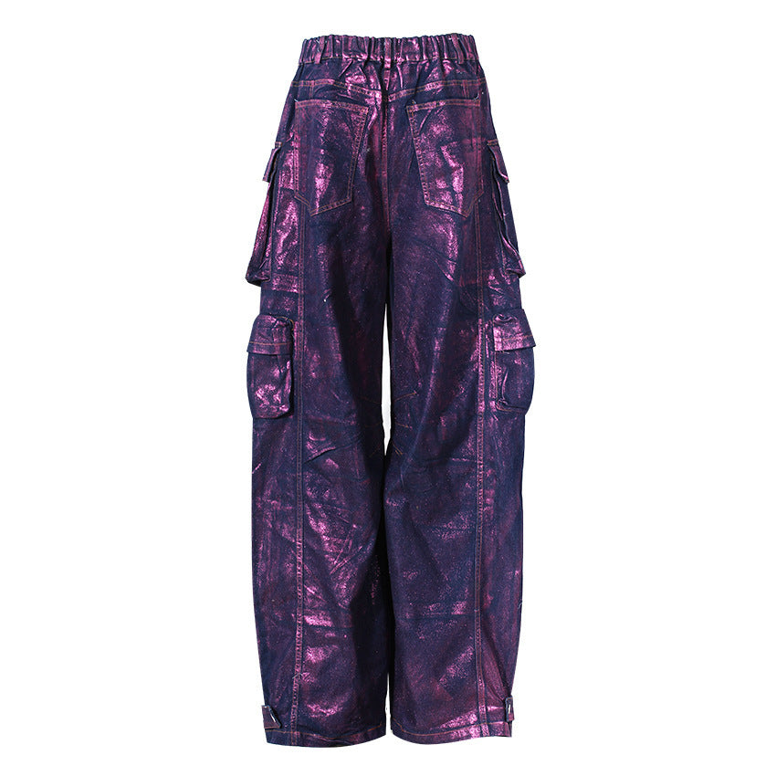 Women's Fashionable Purple Bronzing Casual Jeans