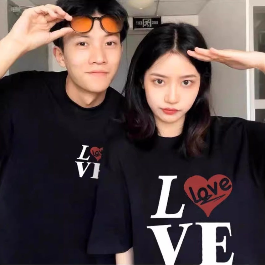 Super Popular Pure Cotton Men's And Women's Short-sleeved Special Couple Wear Summer Ins Style Round