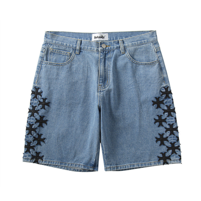 European And American High Street Leather Denim Shorts