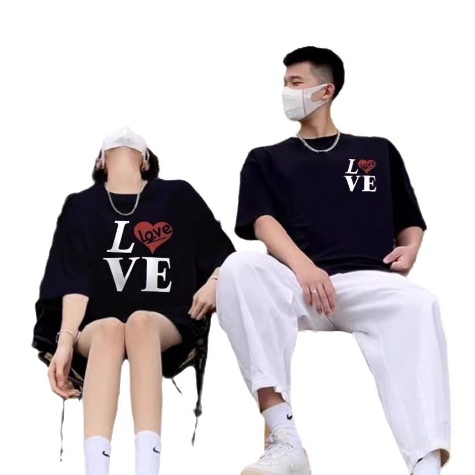 Super Popular Pure Cotton Men's And Women's Short-sleeved Special Couple Wear Summer Ins Style Round