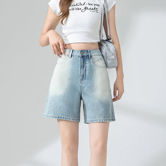 Women's High Waist Loose Retro Blue Shorts Denim Shorts