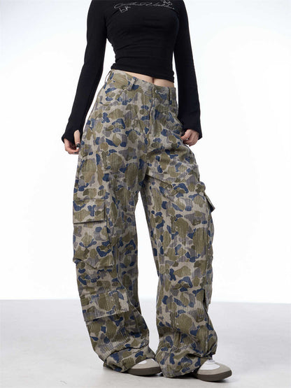 Camouflage Cargo Pants Women's Loose Straight Wide Leg Casual Pants