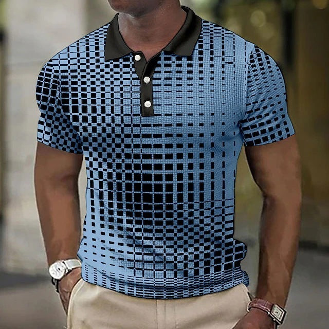 Fashion Plaid Pattern Men's Casual Short-sleeved Top