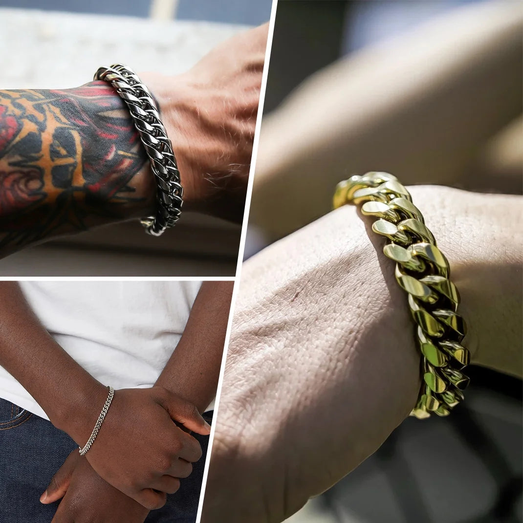 Cuban Link Silver 14MM Wide Stainless Steel Chain Bracelets Punk Mens Women Jewelry Gift, 19" Length