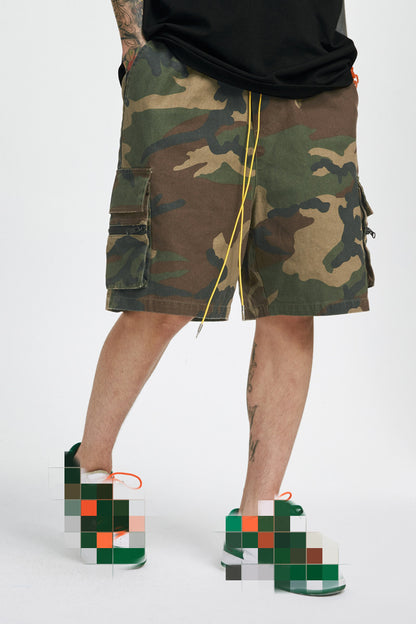 Summer Washed And Old Retro Camouflage Zipper Casual Shorts Men'S Trend