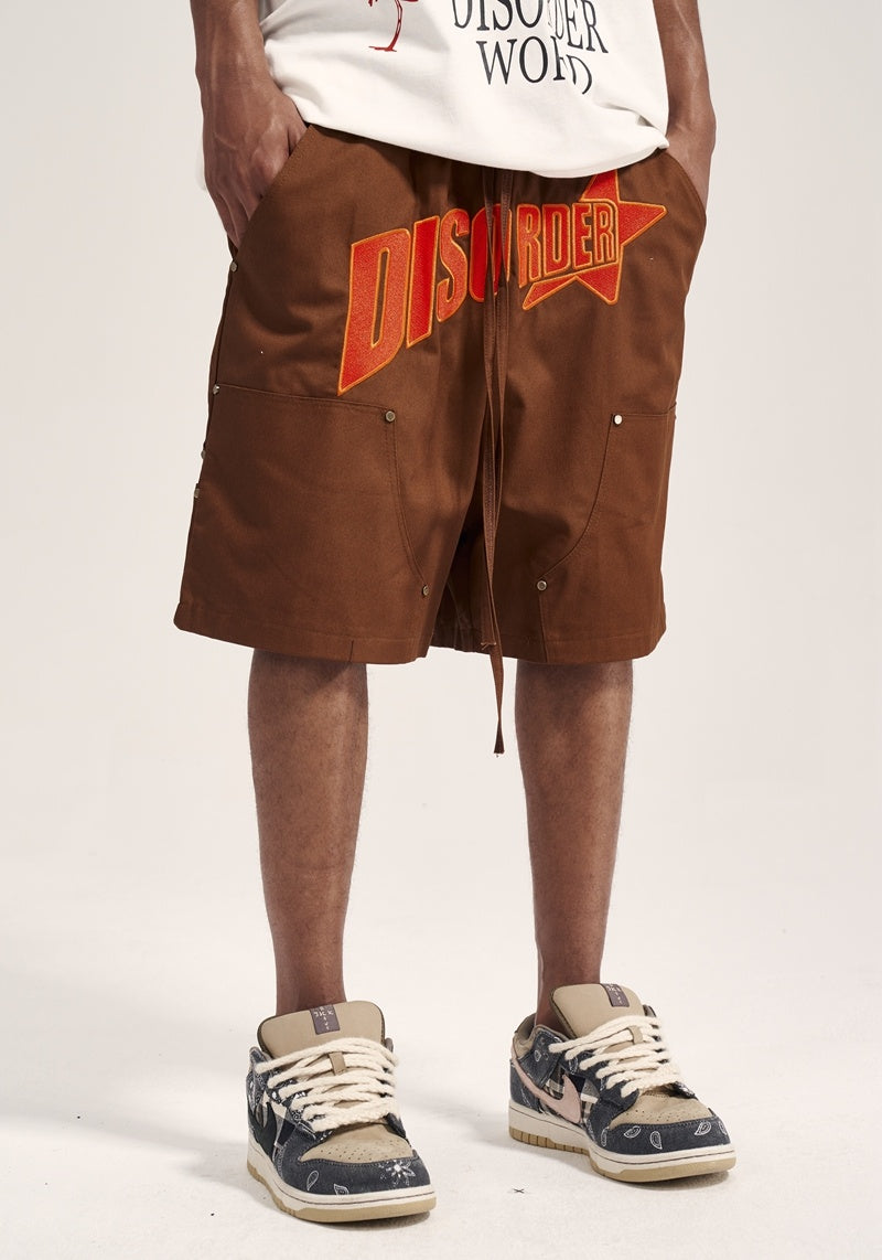 Heavy Industry Slogan Embroidered Street Loose Casual Shorts