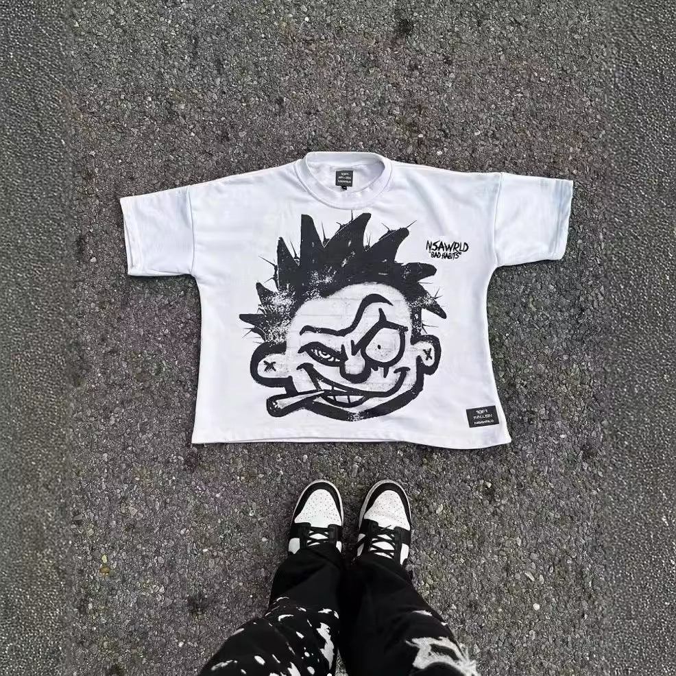 Cartoon Pattern T-shirt Hip Hop Short Sleeve