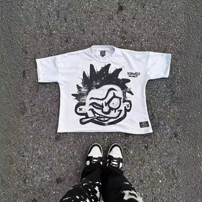 Cartoon Pattern T-shirt Hip Hop Short Sleeve