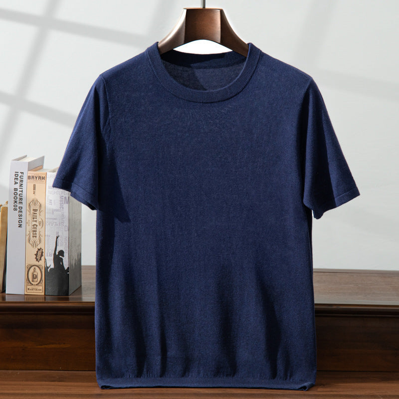 Summer Thin Men's Mulberry Silk Cashmere Knitted Short Sleeve Loose