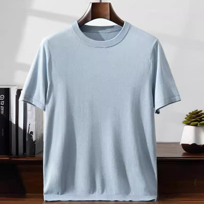 Summer Thin Men's Mulberry Silk Cashmere Knitted Short Sleeve Loose