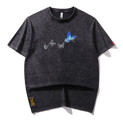Men's Butterfly Embroidered Crew Neck Short-sleeved