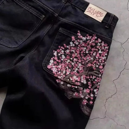 Women's Fashion Embroidery Pattern High Waist Jeans