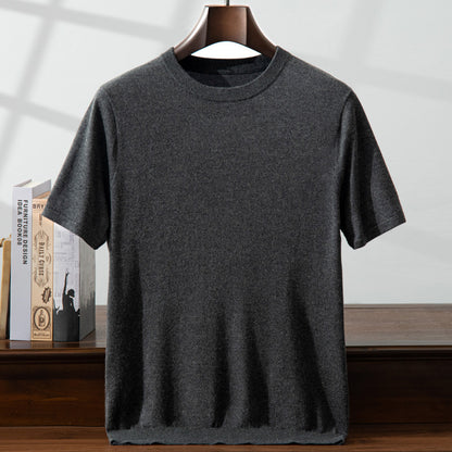 Summer Thin Men's Mulberry Silk Cashmere Knitted Short Sleeve Loose