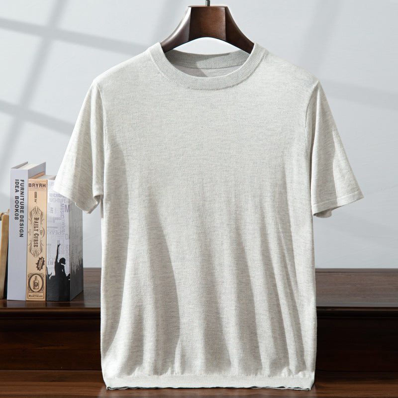 Summer Thin Men's Mulberry Silk Cashmere Knitted Short Sleeve Loose
