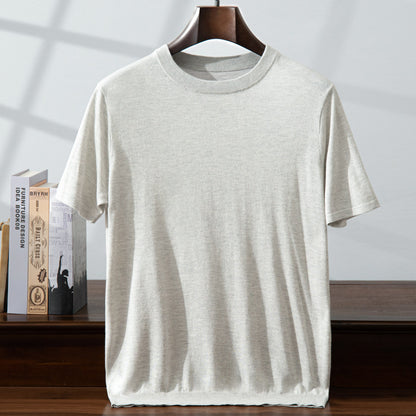 Summer Thin Men's Mulberry Silk Cashmere Knitted Short Sleeve Loose
