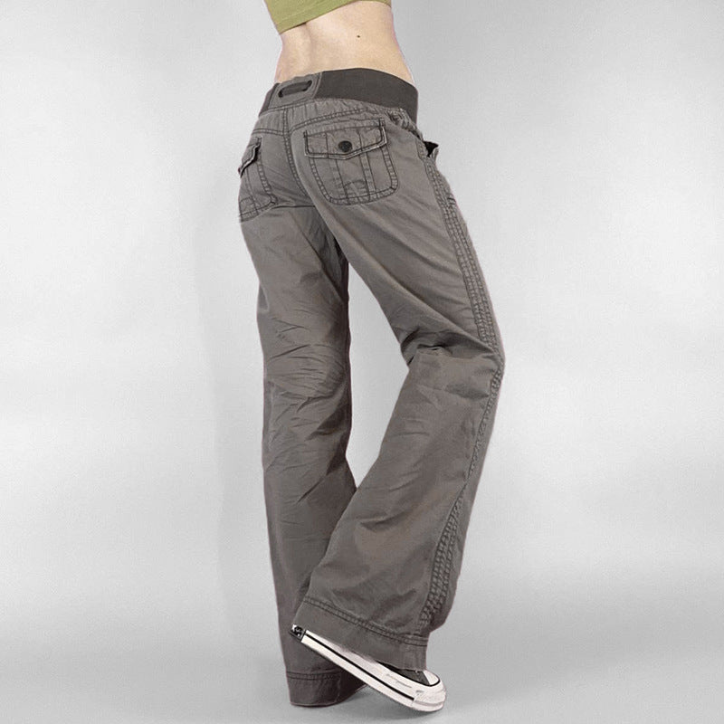 Pocket Contrast Color Thread Waist Head Made Old Low Waist Straight Jeans