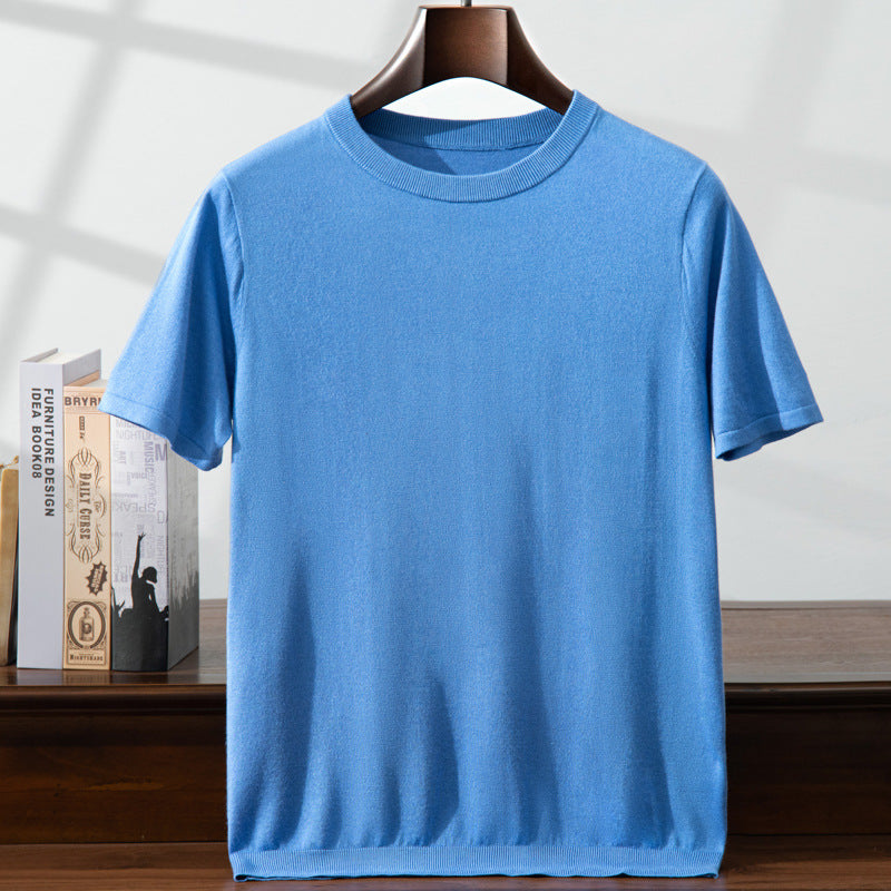 Summer Thin Men's Mulberry Silk Cashmere Knitted Short Sleeve Loose