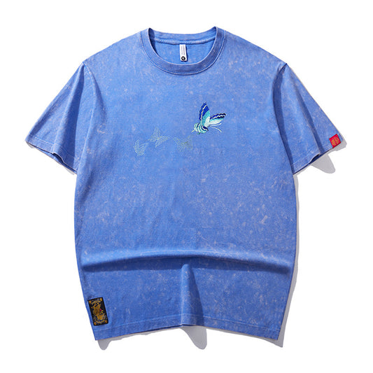 Men's Butterfly Embroidered Crew Neck Short-sleeved