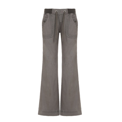 Pocket Contrast Color Thread Waist Head Made Old Low Waist Straight Jeans