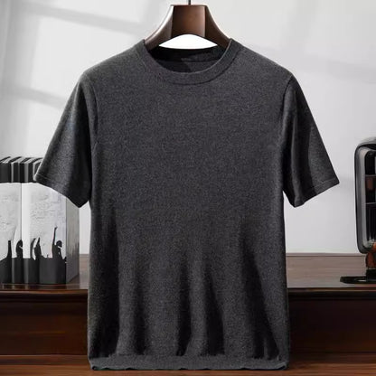 Summer Thin Men's Mulberry Silk Cashmere Knitted Short Sleeve Loose