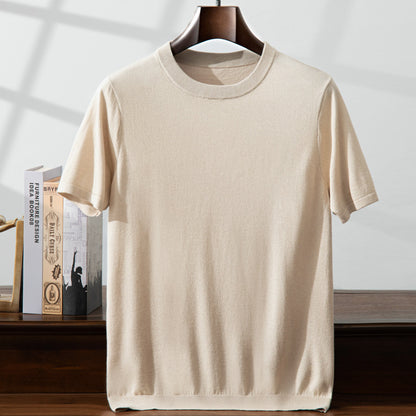 Summer Thin Men's Mulberry Silk Cashmere Knitted Short Sleeve Loose