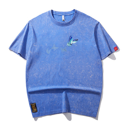 Men's Butterfly Embroidered Crew Neck Short-sleeved